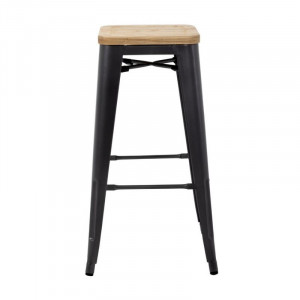 Hoge Bistro Kruk van Grijs Staal met Houten Zitting - Set van 4 - Bolero