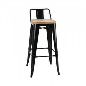 Hohe Hocker mit Rückenlehne und Sitz aus Holz – Schwarz - 4er-Set - Bolero
