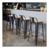Hohe Hocker mit Rückenlehne und Sitz aus Holz - Metallisches Grau - 4er-Set - Bolero