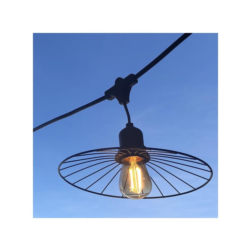 Outdoor String Light with Steel Lampshade and Filament Bulb - Chic Cage Light - Lumisky Outdoor String Light with Steel Lampshade and Filament Bulb - Chic Cage Light - Lumisky