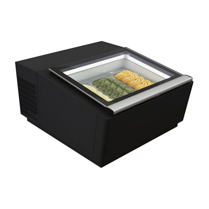 Black Countertop Ice Cream Display Freezer - Static - 3 x 5 L - CombiSteel