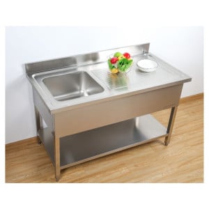 Spoelbak 1 Bak met Achterwand en Plank - L 1000 x D 700 mm - Dynasteel
