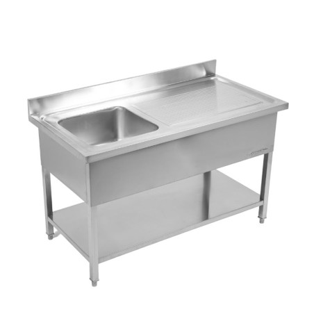 Sink 1 Basin with Backsplash and Shelf - L 1200 x D 700 mm | Dynasteel