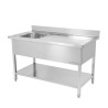 Sink 1 Basin with Backsplash and Shelf - L 1200 x D 700 mm | Dynasteel