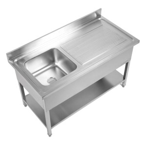 Einbauspüle 1 Becken mit Rückwand und Unterregal - L 1000 x T 600 mm - Dynasteel
