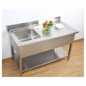 Spülbecken 1 Becken mit Rückwand und Unterregal - L 1000 x T 600 mm - Dynasteel