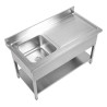 Plonge Inox 1 Bak 1200x600 mm, Afdruiprek Rechts, Achterwand