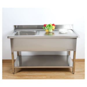Plonge Inox 1 Bak 1200x600 mm, Afdruiprek Rechts, Achterwand