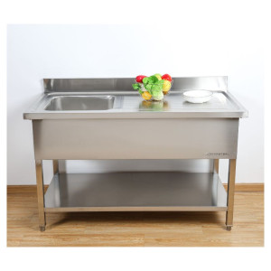 Stainless Steel Sink 1 Bowl 1200x600 mm, Right Drainer, Backsplash