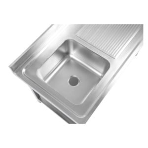 Plonge Inox 1 Bak 1200x600 mm, Afdruiprek Rechts, Achterwand