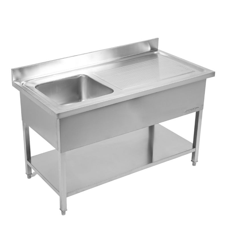 Stainless Steel Sink 1 Bowl 1200x600 mm, Right Drainer, Backsplash