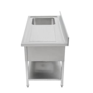 Plonge Inox 1 Bak 1200x600 mm, Afdruiprek Rechts, Achterwand