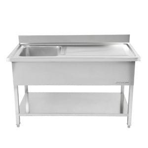 Plonge Inox 1 Bak 1200x600 mm, Afdruiprek Rechts, Achterwand