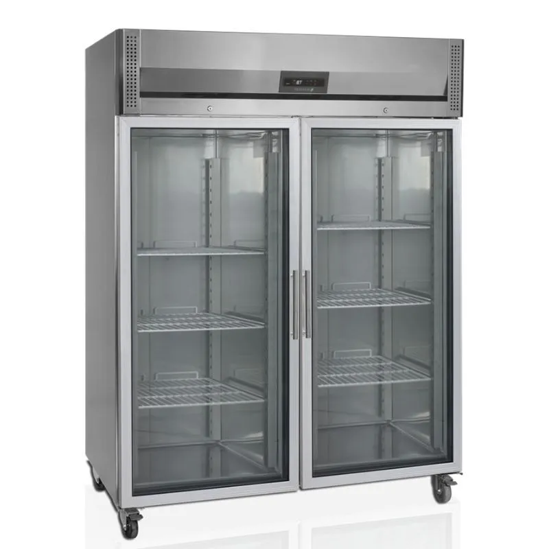 Positieve Koelkastkast Inox GN 2/1 - 2 Glazen Deuren - 1325 L