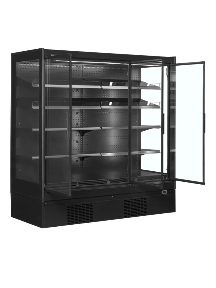 Zwarte Positieve Supermarkt Koelvitrine - 3 Deuren - 1160 L