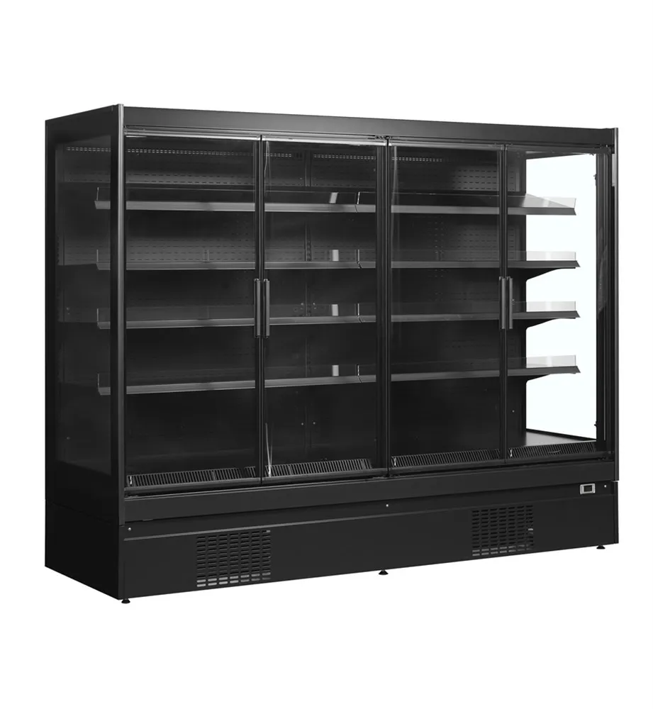 Zwarte Positieve Supermarkt Koelvitrine - 4 Deuren - 1540 L