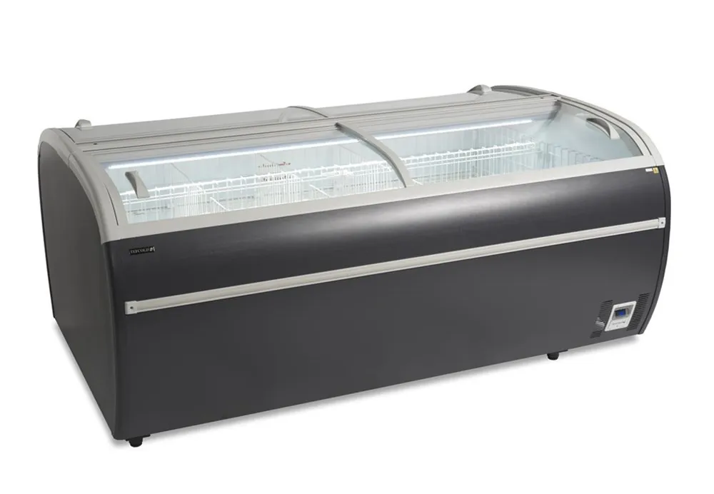 Koelkast Vriezer 2 Deuren Gebogen Glas Grijs 1255 L