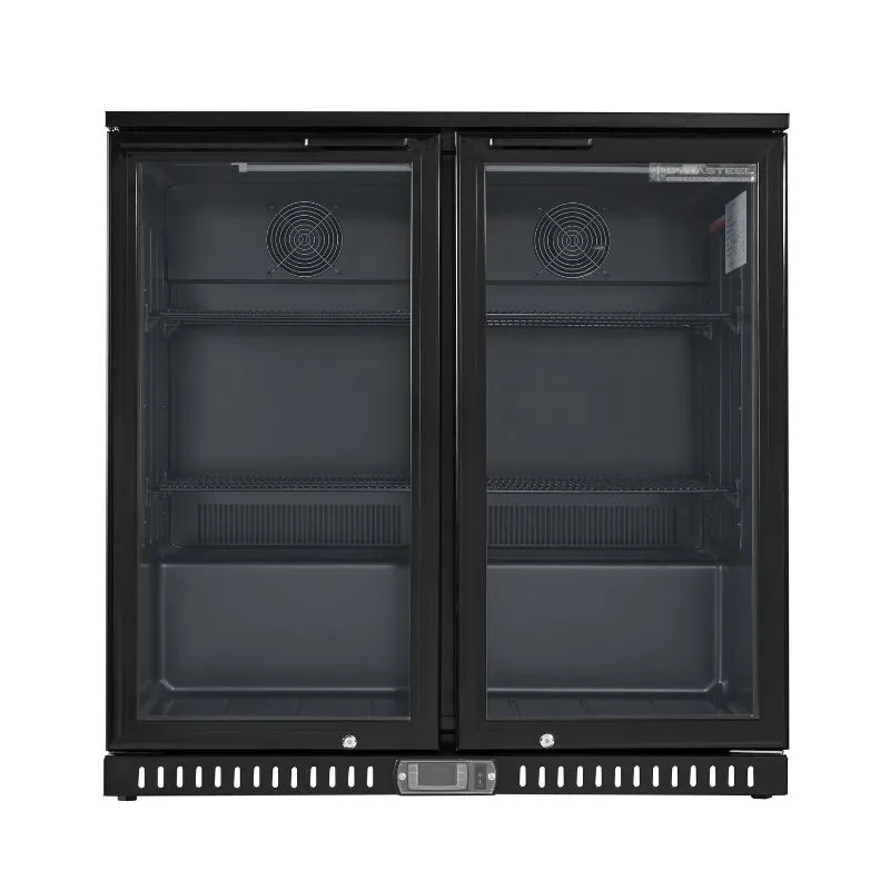 Achterbar Koelkast 209 L 2 Glazen Deuren, Geventileerde Koeling 2/8°C, Zwart Skinplate, Onder Vitrine