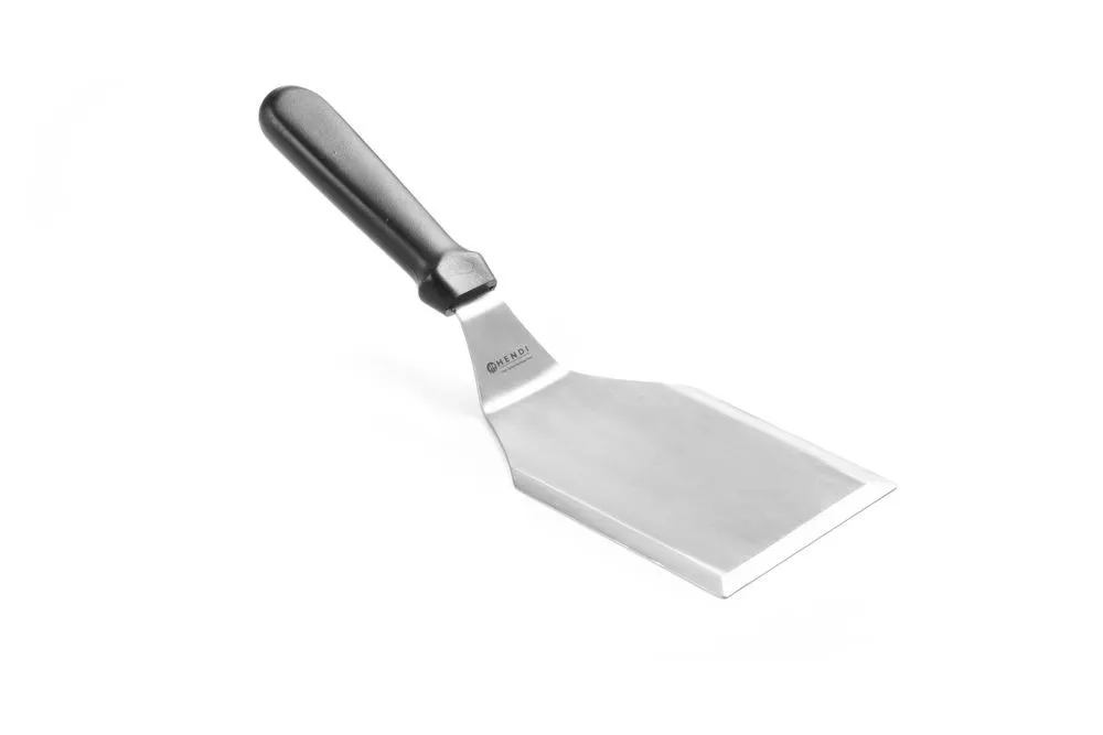 Hamburger spatel met gebogen roestvrijstalen blad en handvat van PP - 17,4 cm