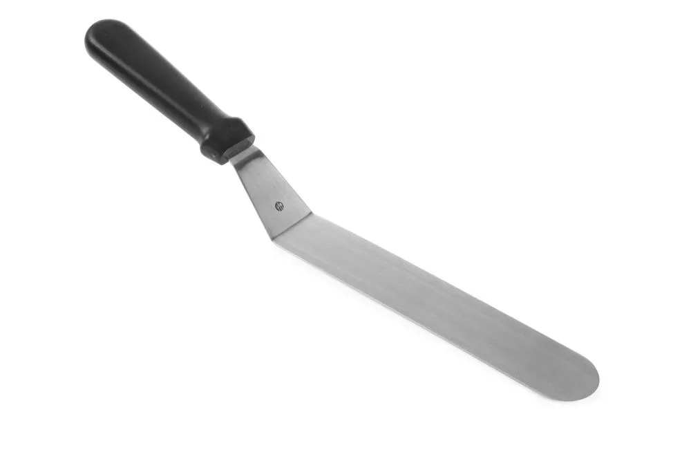 Pannenkoekspatel van roestvrij staal met gebogen handvat van PP - 25,4 cm