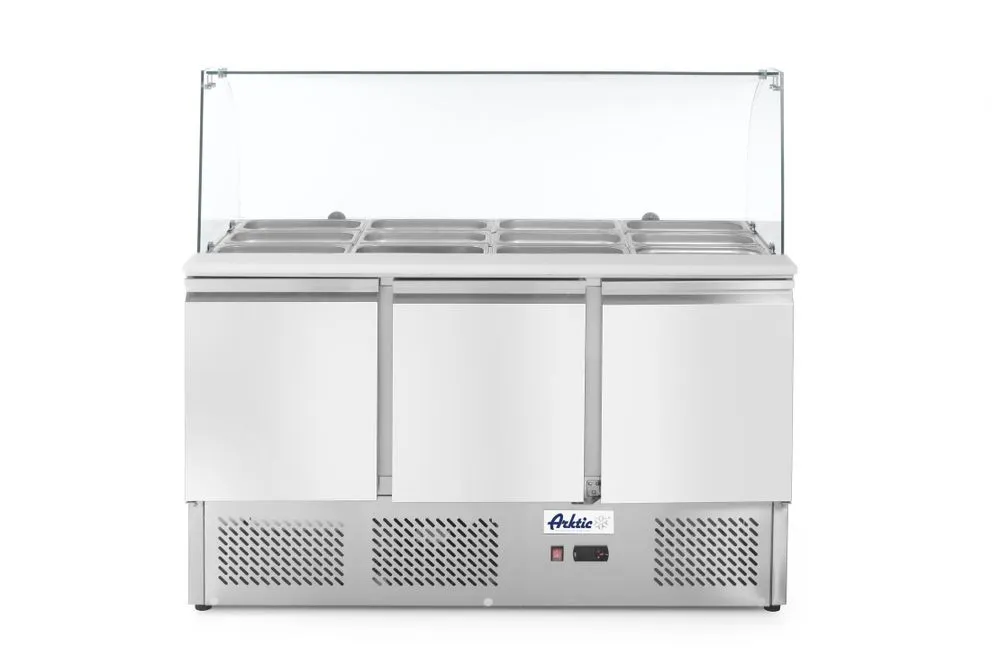 Toonbank met 3 deuren en glazen koelvitrine - 380 L