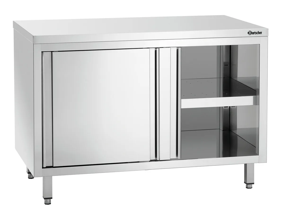 Meubel van roestvrij staal met schuifdeuren en plank - L 1200 mm