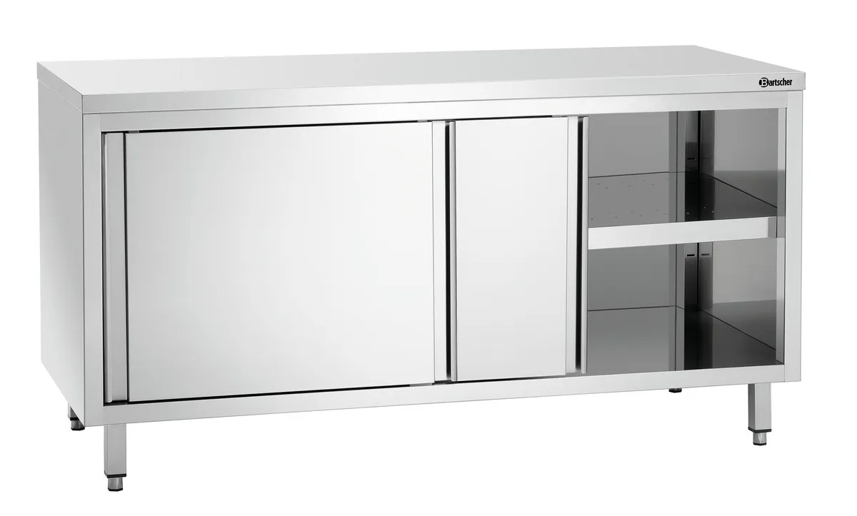 Meubel van roestvrij staal met schuifdeuren en plank - L 1600 mm