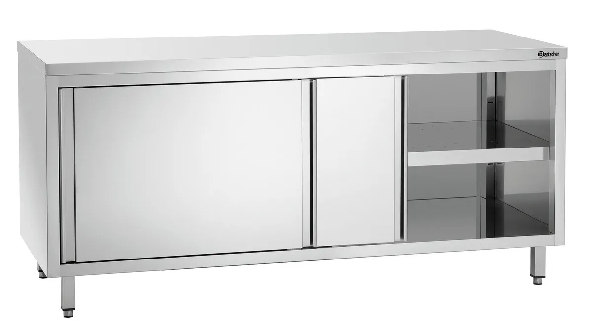 Meubel van roestvrij staal met schuifdeuren en plank - L 1800 mm