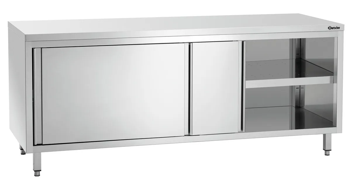 Meubel van roestvrij staal met schuifdeuren en plank - L 2000 mm