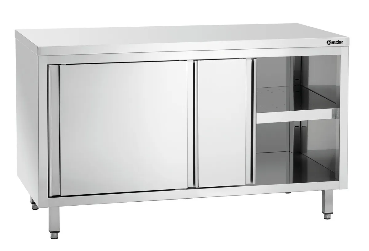 Meubel van roestvrij staal met schuifdeuren en plank - L 1400 mm