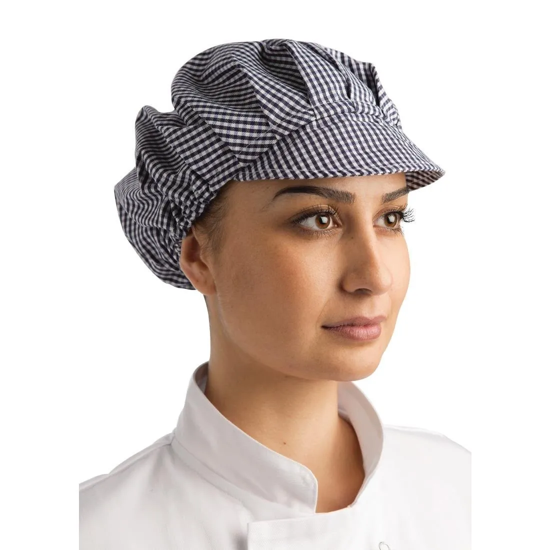 Charlotte met blauw-witte ruitjes en klep van polycotton - One size