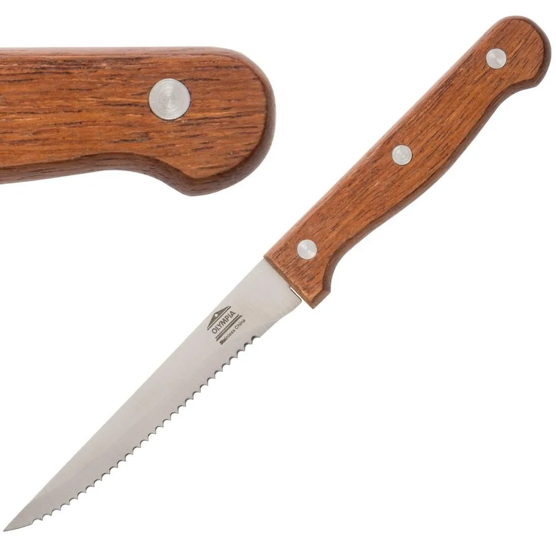 Vleesmes met houten handvat - gekarteld lemmet 215 mm - set van 12