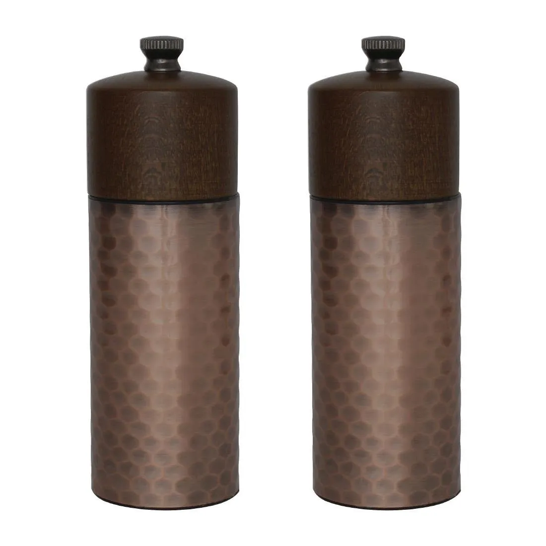 Zout- en pepermolens van hout en koper - H 150 mm