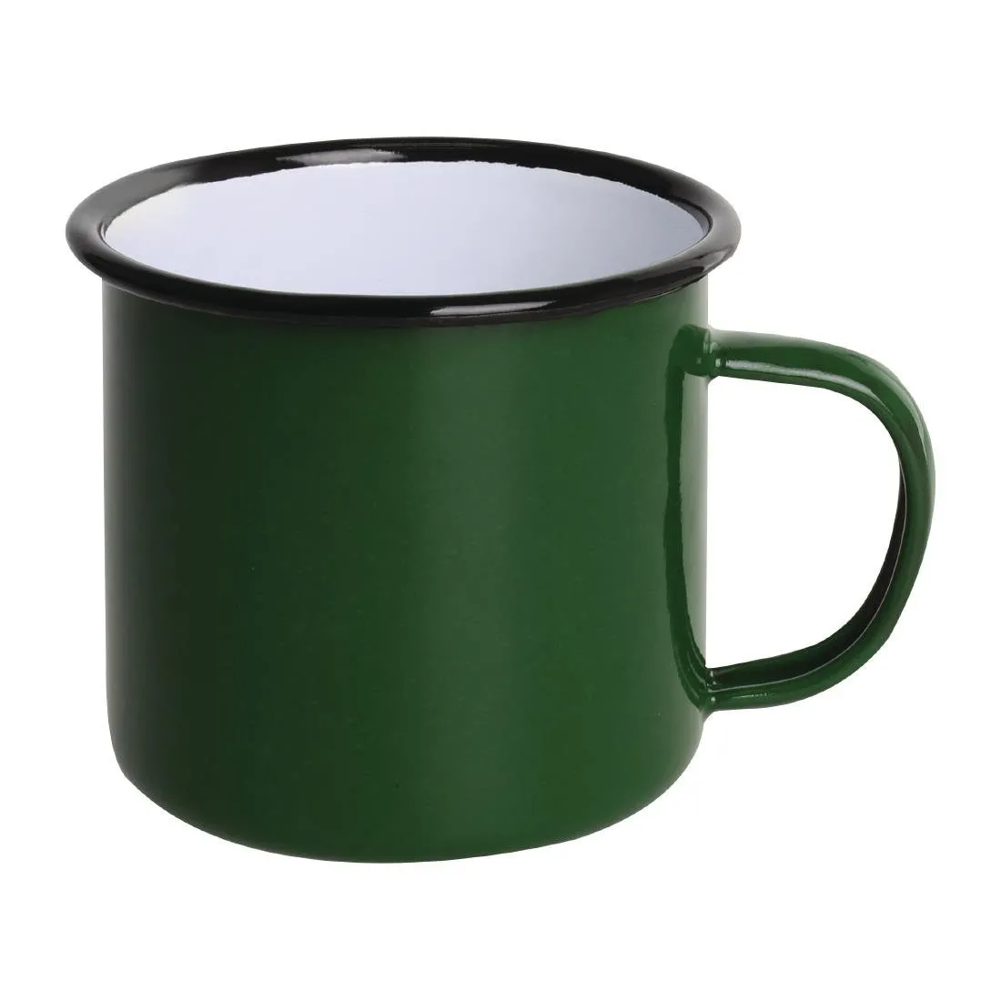 Mokken van geëmailleerd staal groen en zwart 350 ml - Set van 6