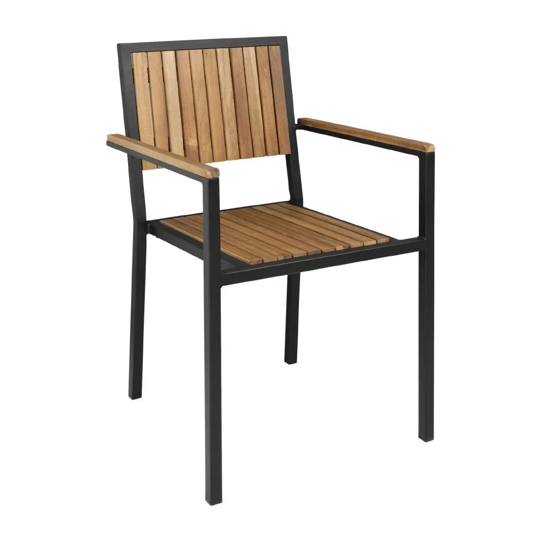 Stalen en Acacia Stoelen - Set van 4