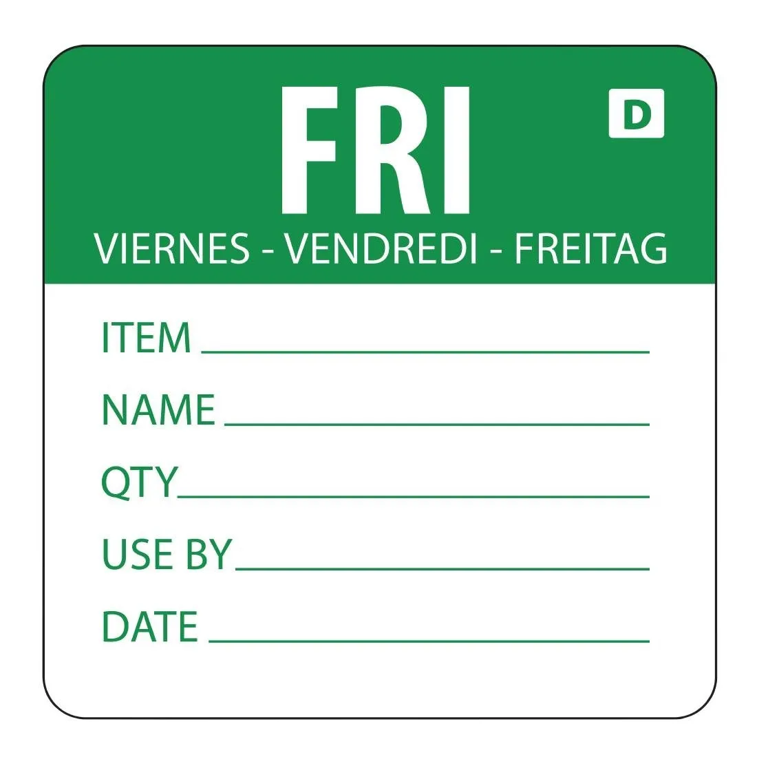 Oplosbare labels Dag van de week "Vrijdag" - Rol van 250