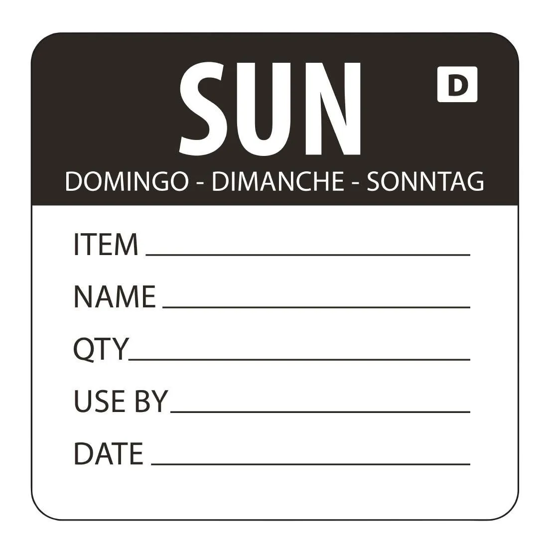 Oplosbare labels Dag van de week "Zondag" - Rol van 250