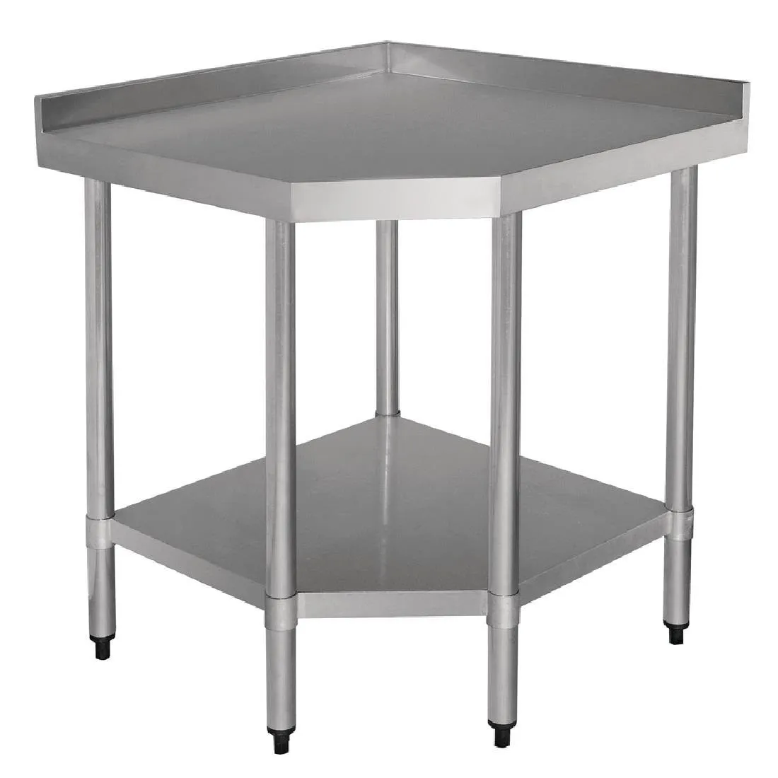 Hoektafel van roestvrij staal met spatwand en plank - L 900 x 700 mm