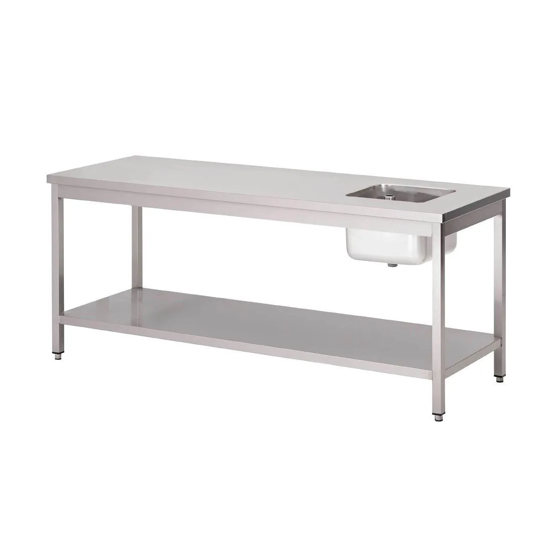 Tafel van roestvrij staal met onderste plank - L 2000 x D 700 mm