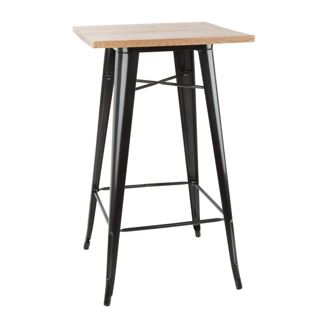 Zwarte barkruk met houten blad