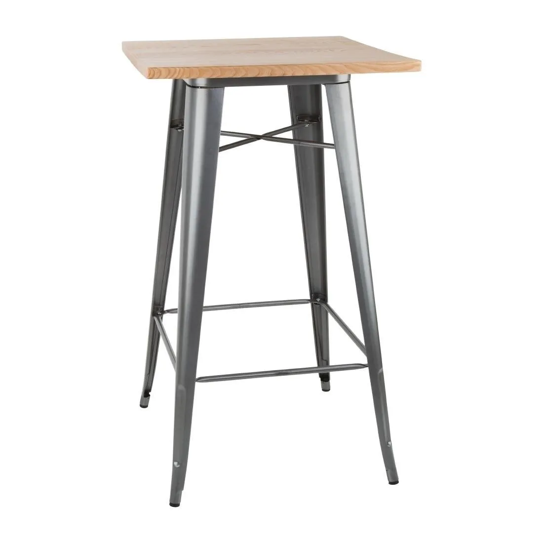 Grijze barkruk met houten blad