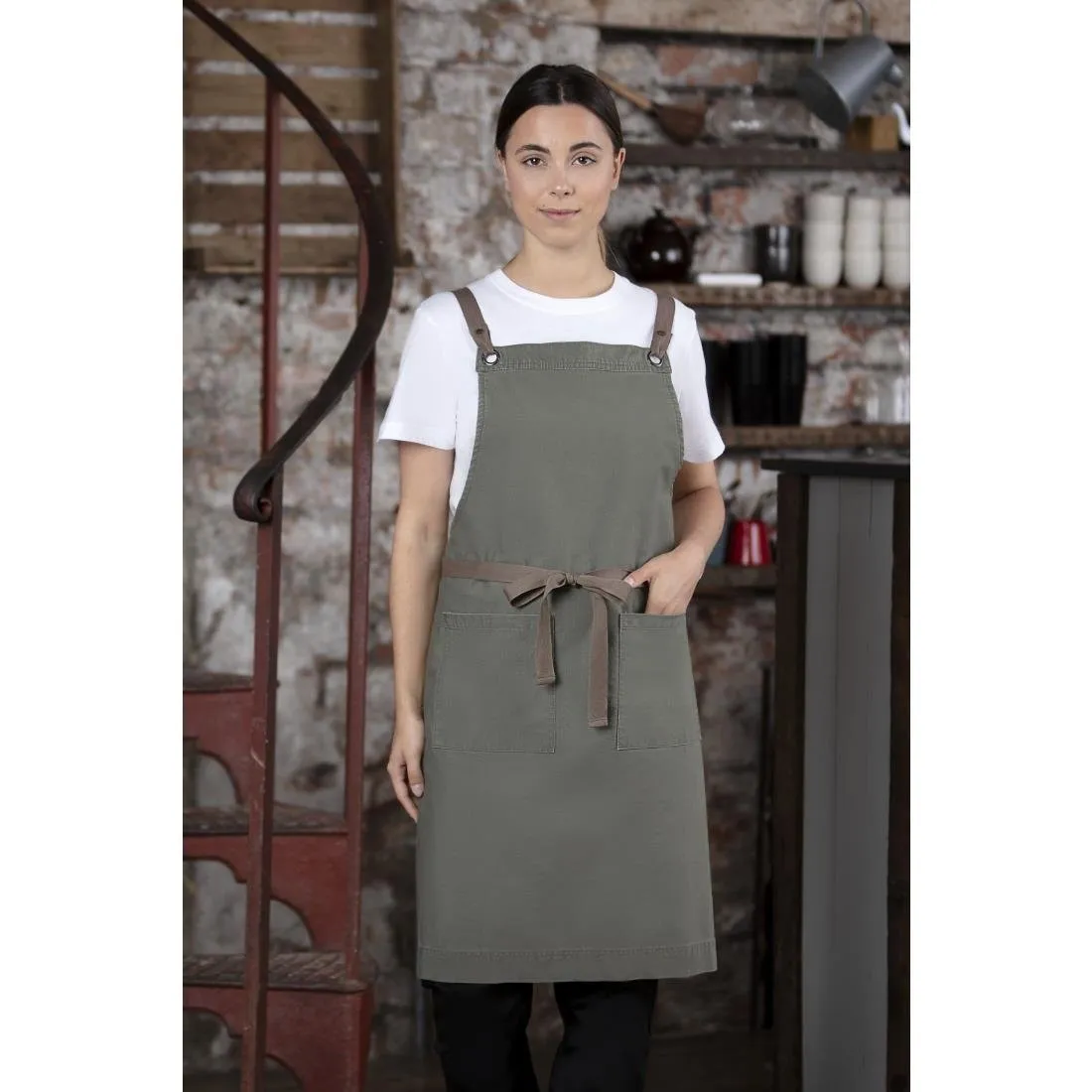 Schort met katoenen sloof in khaki