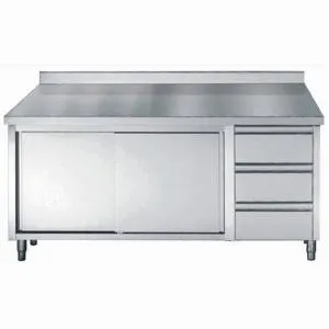 Roestvrijstalen lage kast met achterwand GN 1/1 - 2 deuren en 3 lades - L 2000 x D 700 mm
