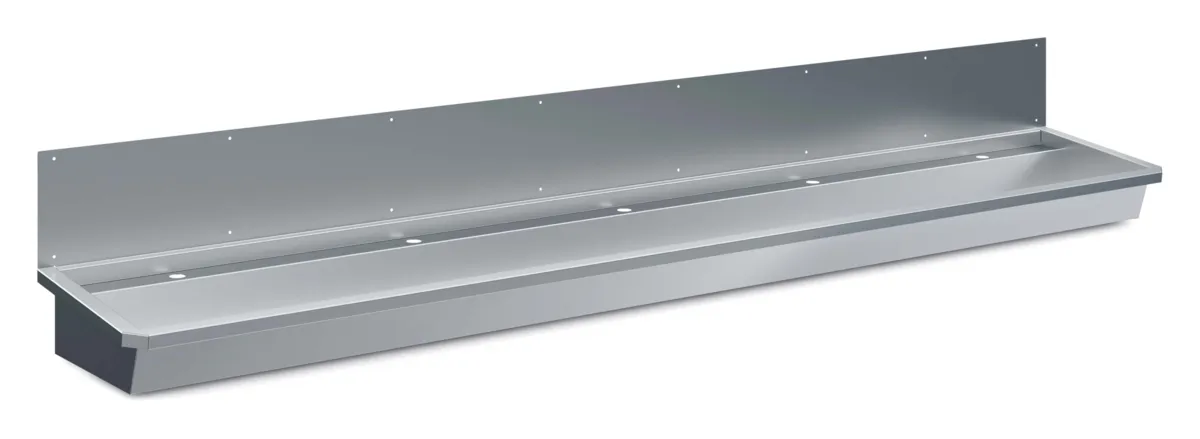 Roestvrijstalen gootsteen met spatbescherming en afvoerstop - L 3000 x D 468 mm