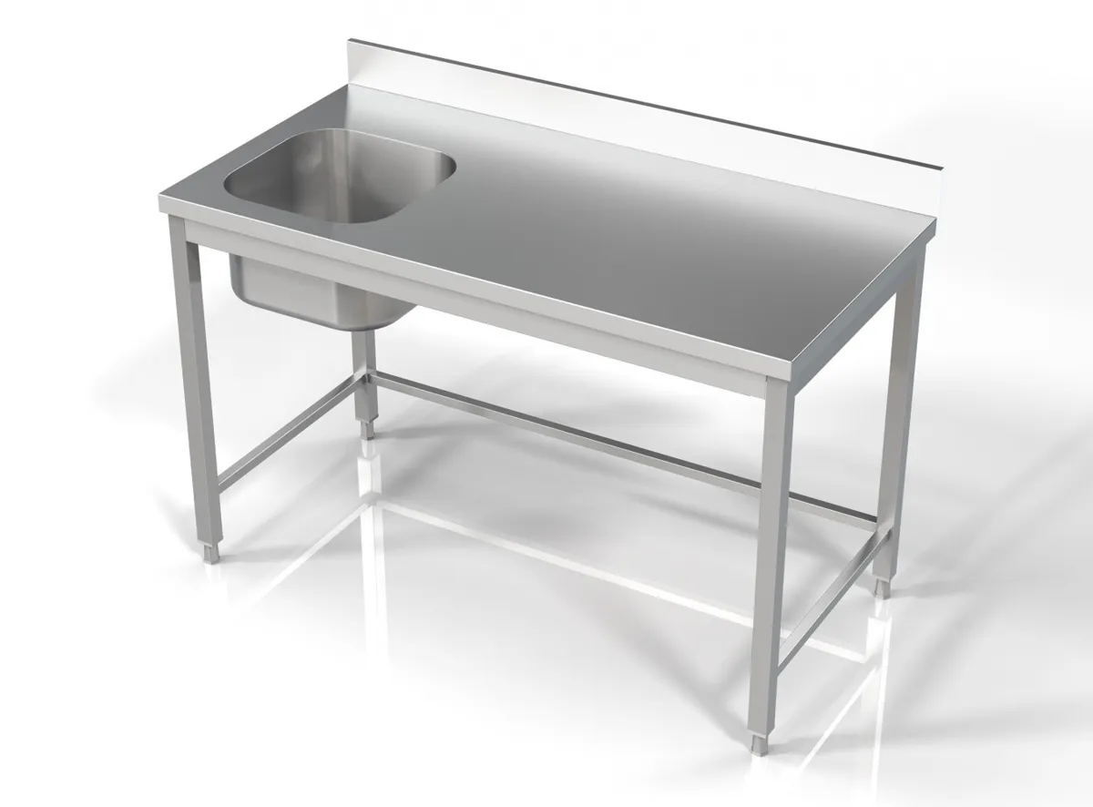 Spoeltafel met 1 spoelbak links en spatrand - L 1400 x D 700 mm