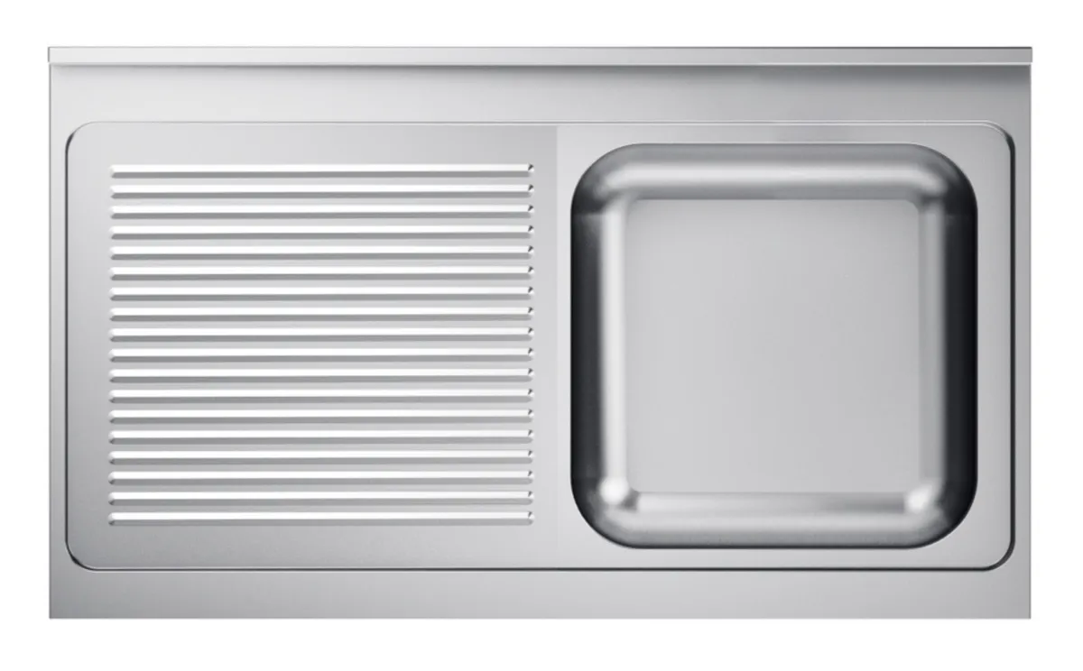 Spoelbak 1 Bak en Afdruiprek links met Achterwand - L 1200 x D 600 mm
