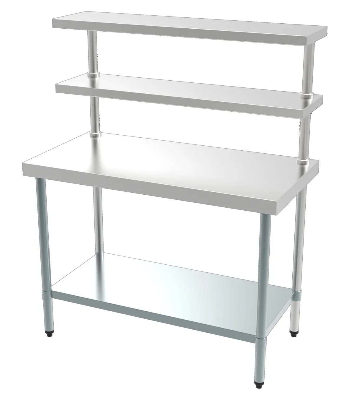 Roestvrijstalen tafel met 2 tafelplanken - L 1200 x D 600 mm