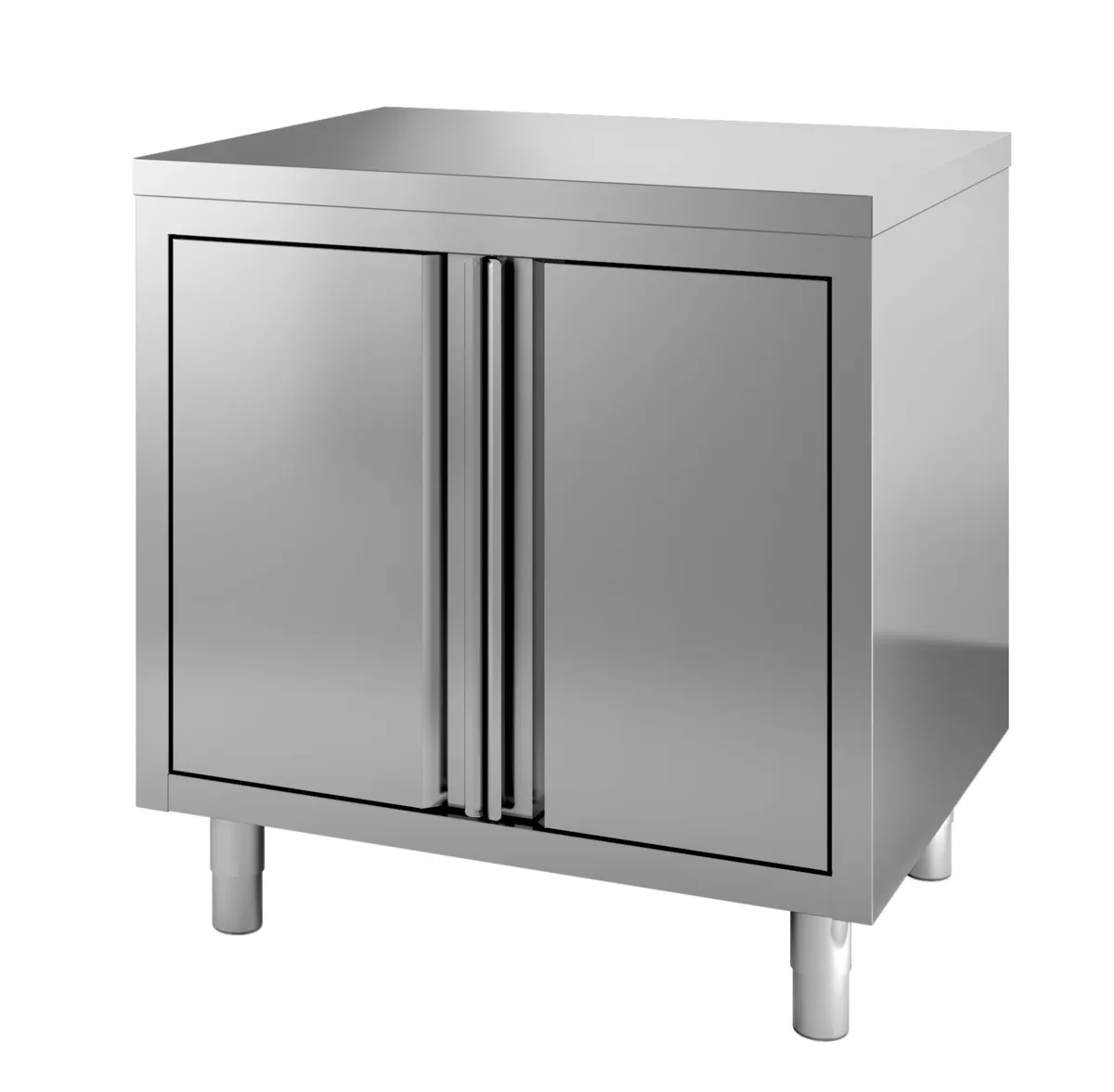 Roestvrijstalen lage kast met 2 draaideuren - B 800 x D 700 mm