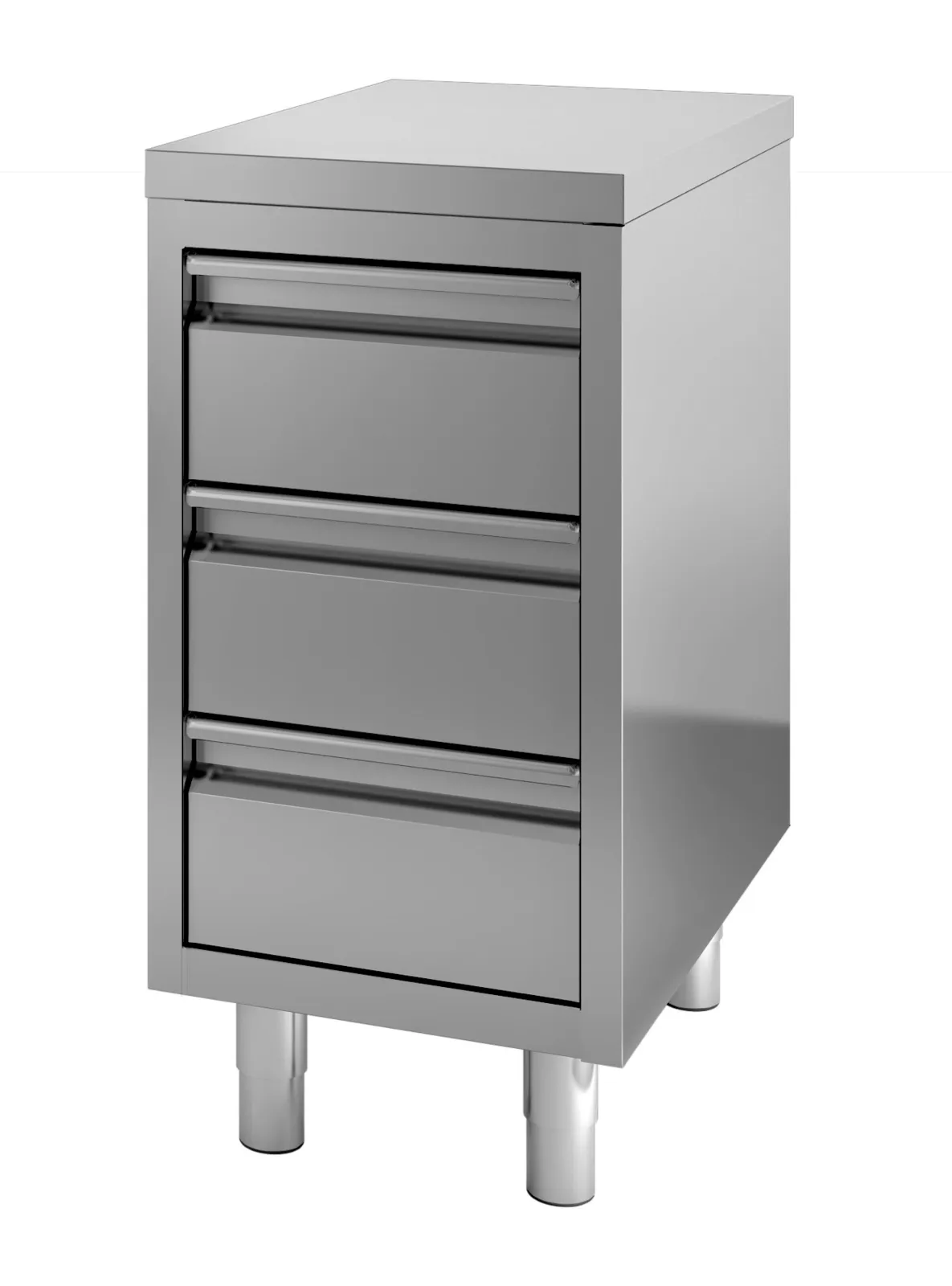 Roestvrijstalen Lage Kast met 3 Laden - B 400 x D 700 mm