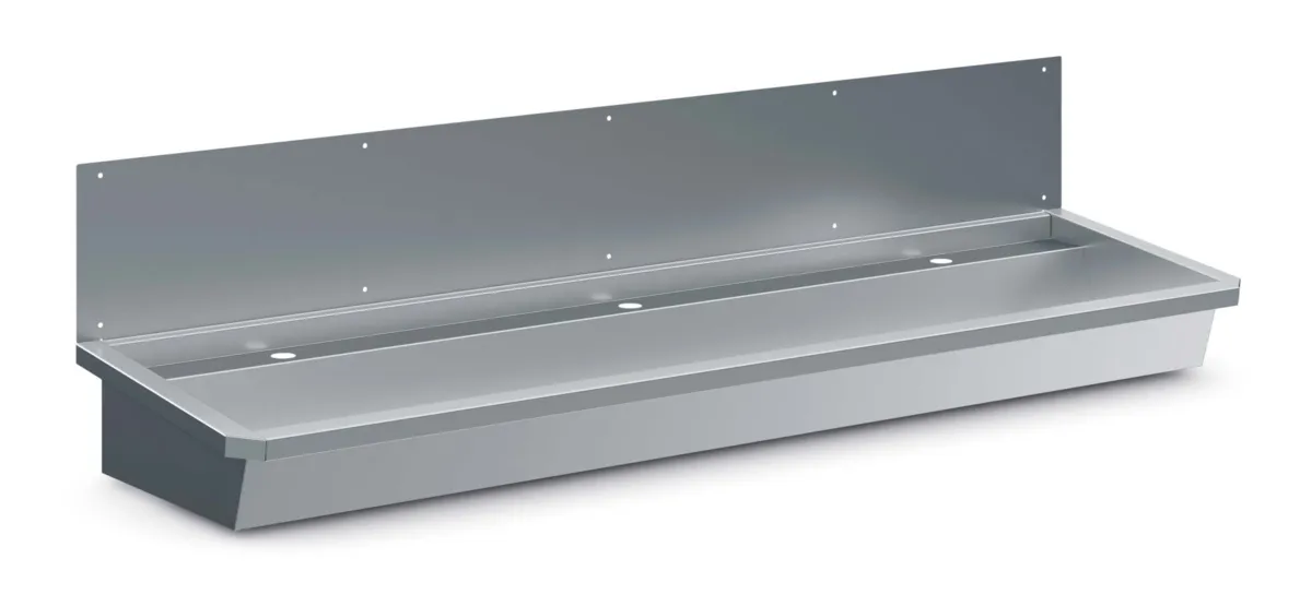 Roestvrijstalen gootsteen met afvoerstop en spatdeksel - L 1800 x D 468 mm